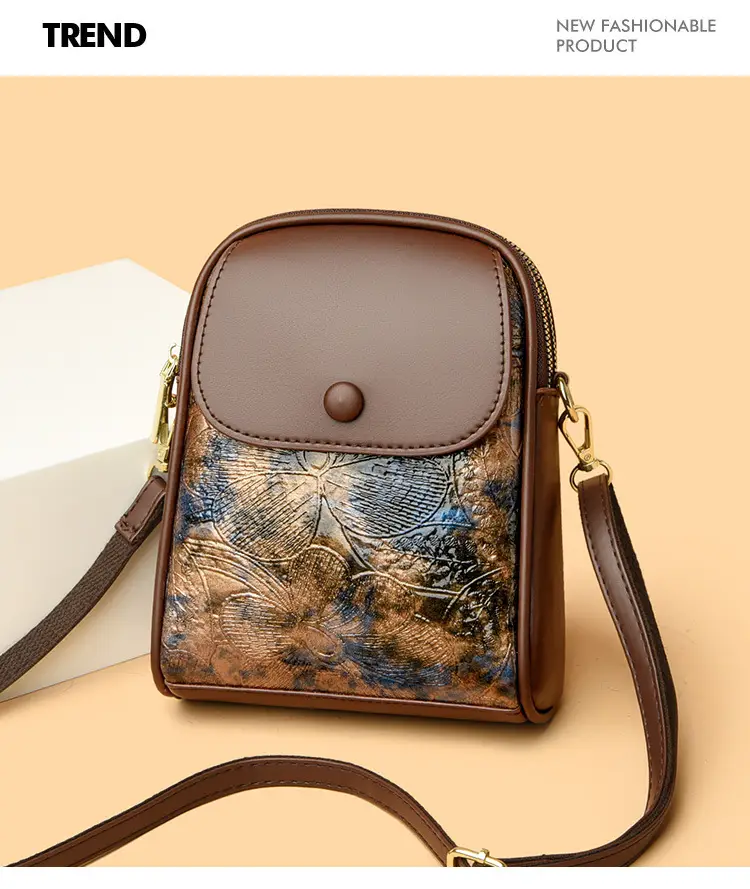Women's Brown Leaf Print Shoulder Crossbody Bag — feature 10