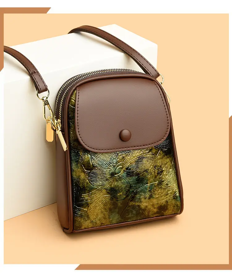 Women's Brown Leaf Print Shoulder Crossbody Bag — feature 11