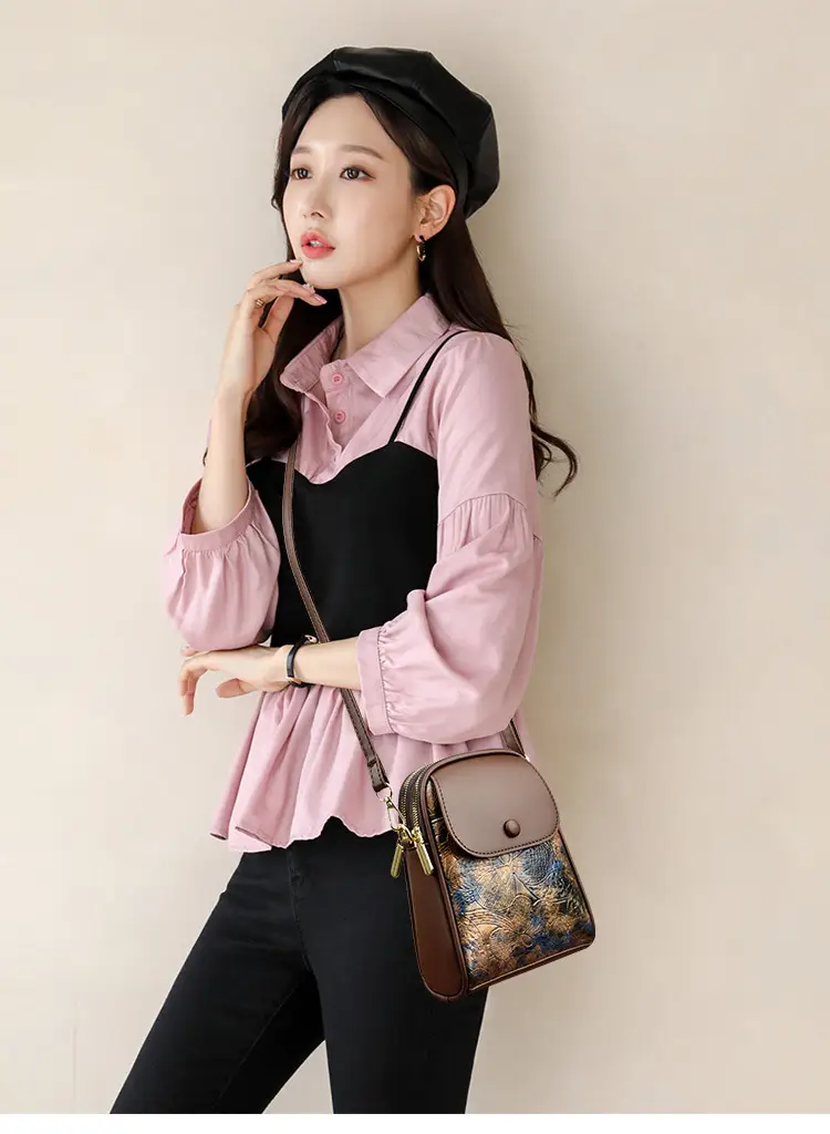 Women's Brown Leaf Print Shoulder Crossbody Bag — feature 12