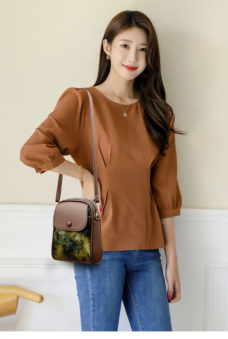 Women's Brown Leaf Print Shoulder Crossbody Bag — feature 13