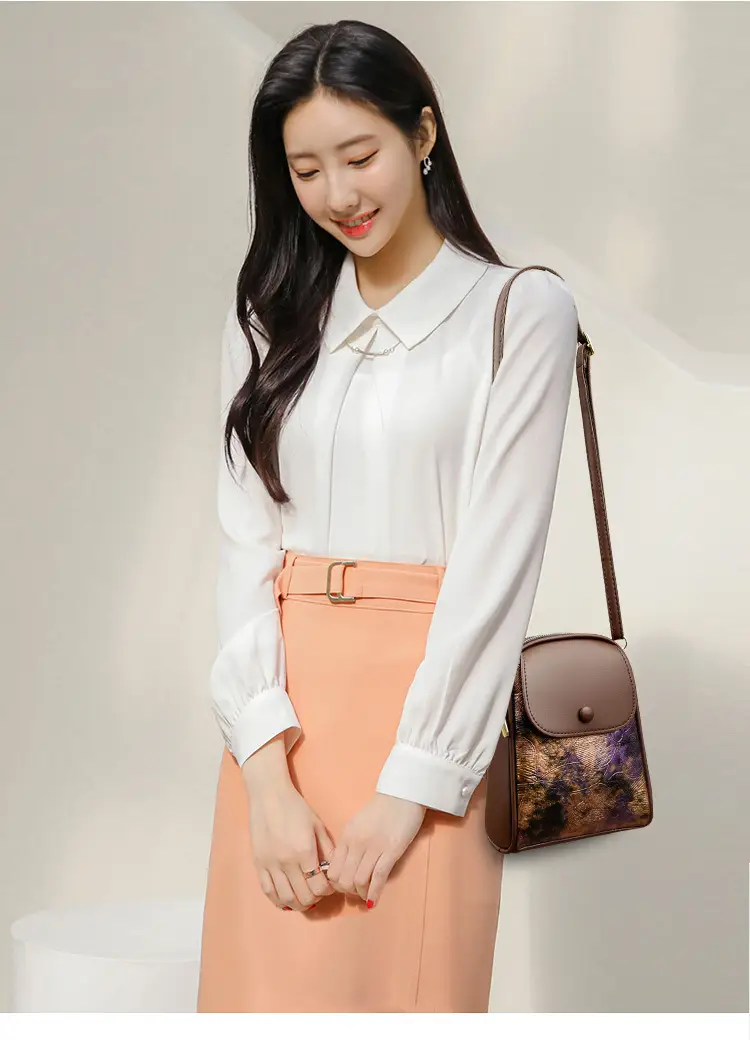 Women's Brown Leaf Print Shoulder Crossbody Bag — feature 14