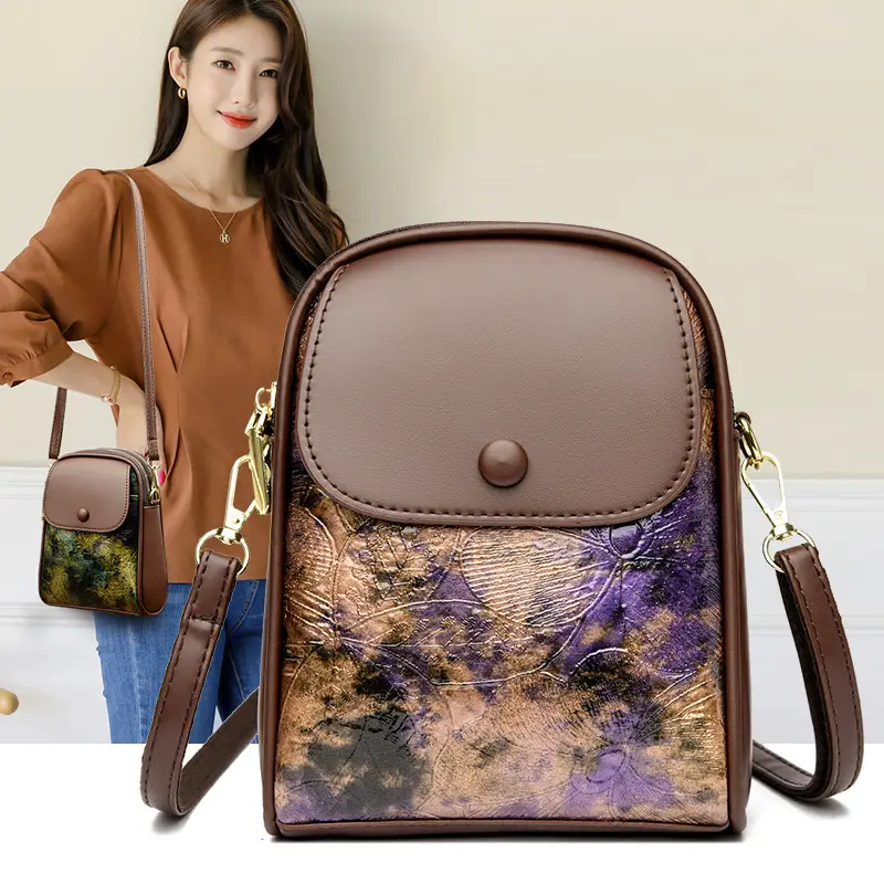 Women's Brown Leaf Print Shoulder Crossbody Bag — feature 24
