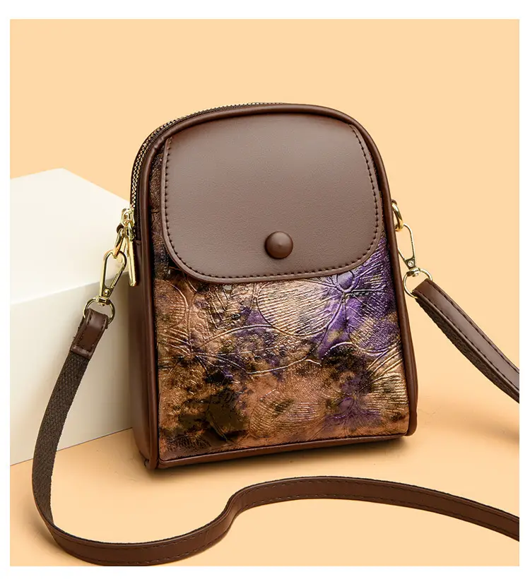 Women's Brown Leaf Print Shoulder Crossbody Bag — feature 9