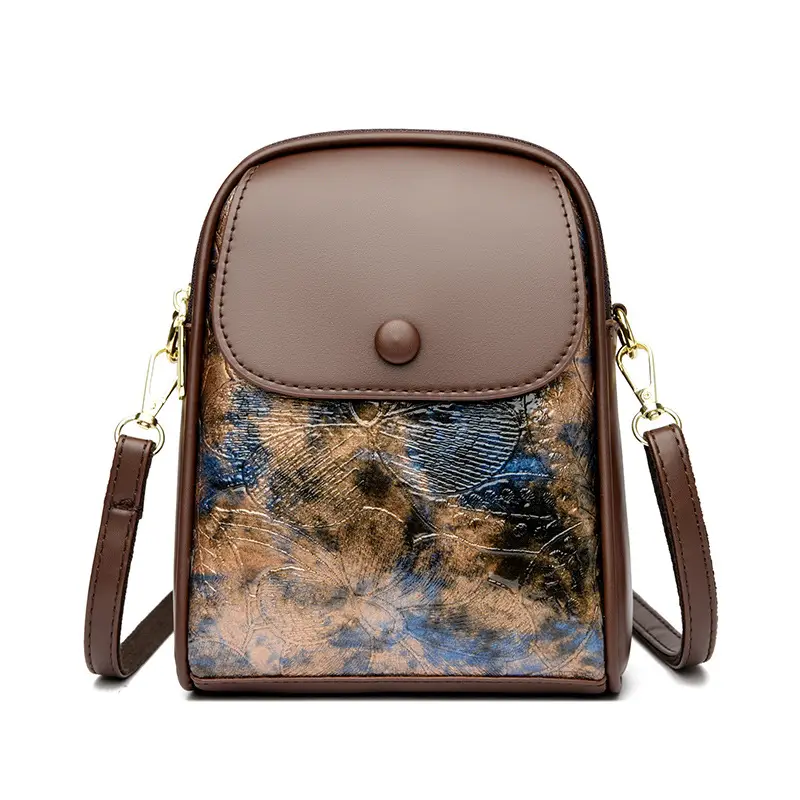 Women's Brown Leaf Print Shoulder Crossbody Bag