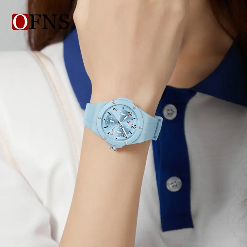 Ofns Blue Quartz Watch for Men Women Waterproof 6-Hand
