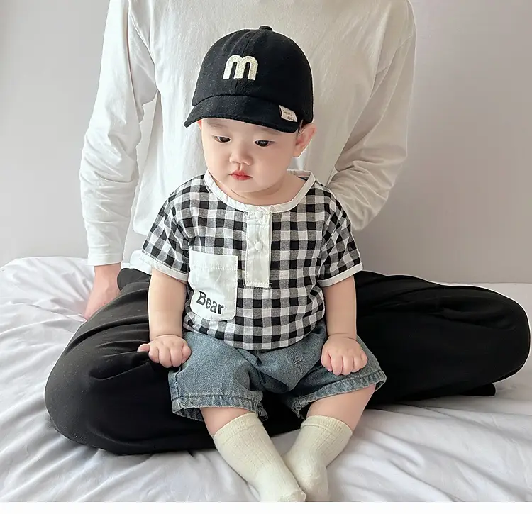 Boys Summer Plaid Cotton T-Shirt Set with Shorts — feature 1