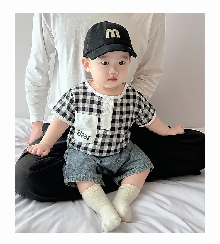 Boys Summer Plaid Cotton T-Shirt Set with Shorts — feature 15