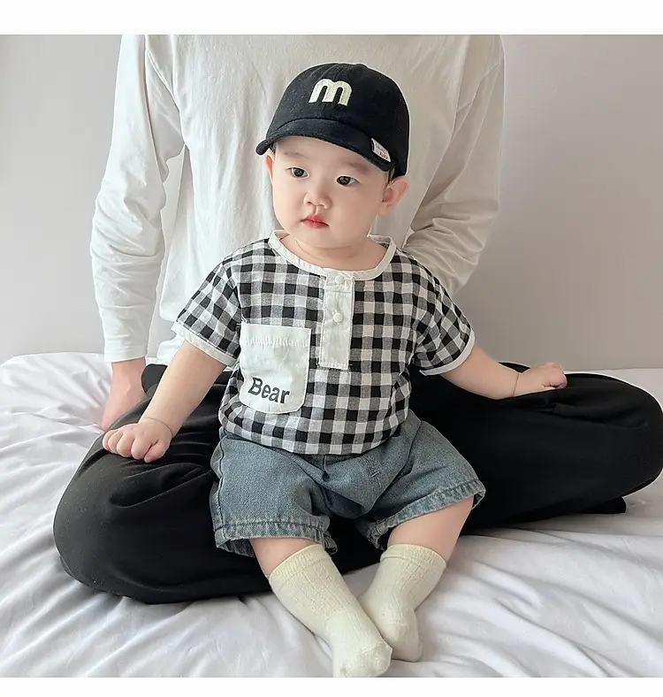 Boys Summer Plaid Cotton T-Shirt Set with Shorts — feature 16