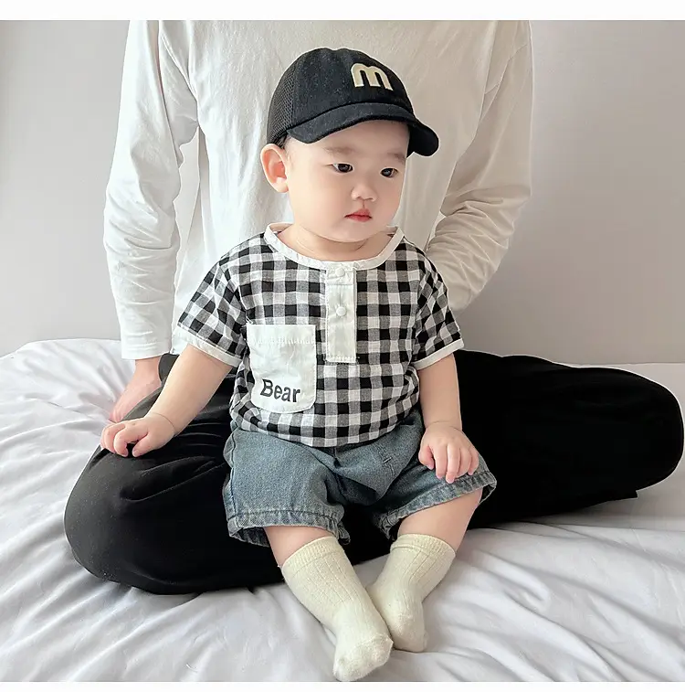Boys Summer Plaid Cotton T-Shirt Set with Shorts — feature 17
