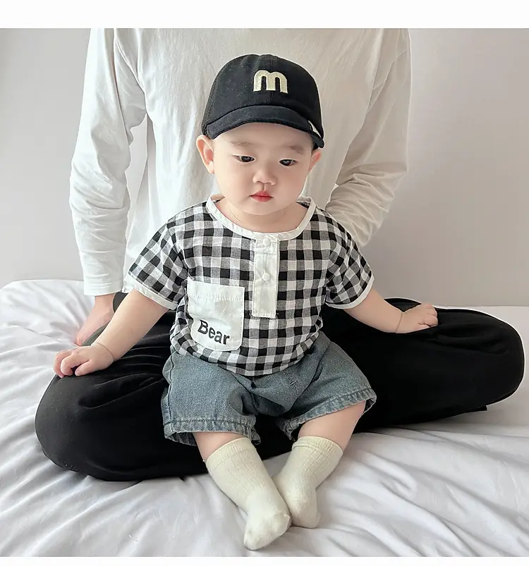 Boys Summer Plaid Cotton T-Shirt Set with Shorts — feature 18