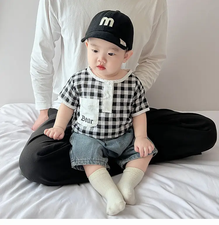 Boys Summer Plaid Cotton T-Shirt Set with Shorts — feature 3