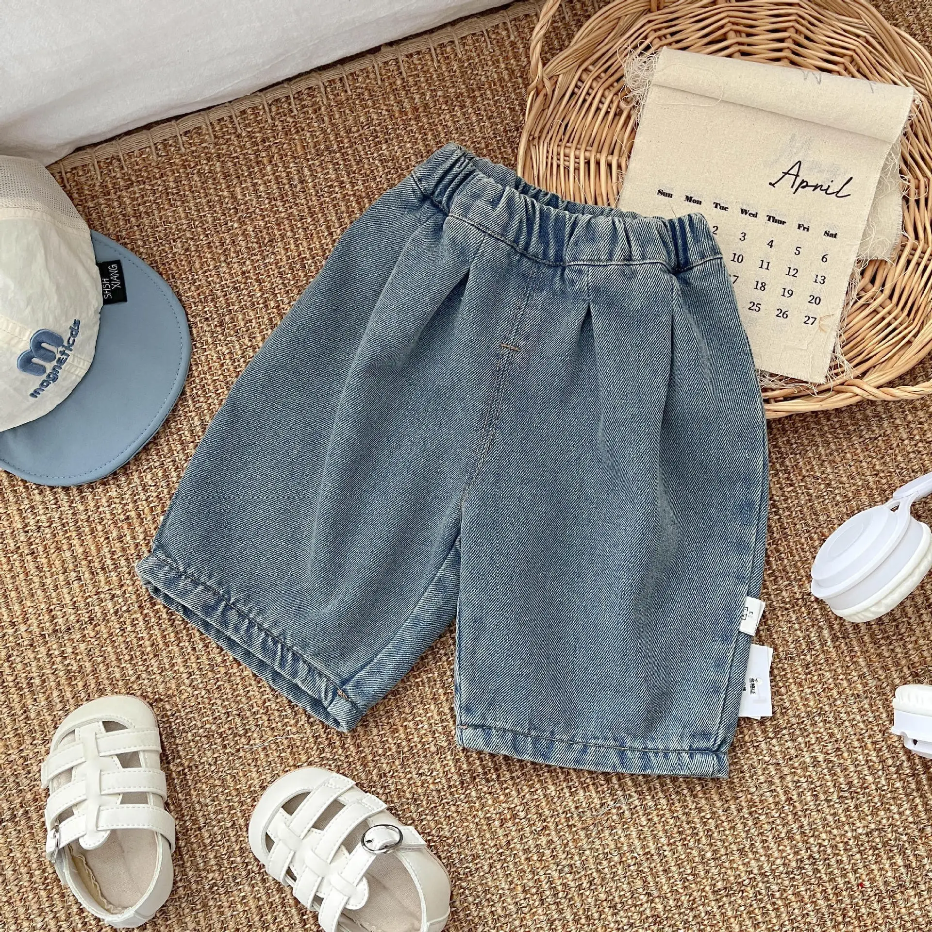 Boys Summer Plaid Cotton T-Shirt Set with Shorts