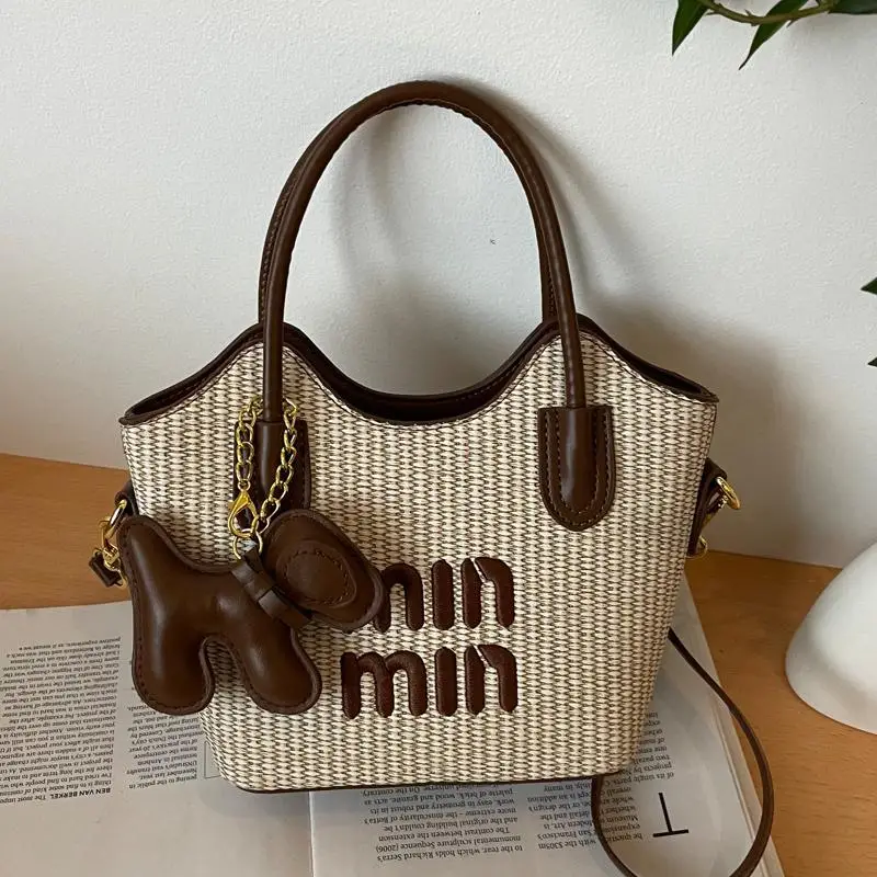 Women Air Mom Beige Canvas Shoulder Bag with Bone Design - Image 5
