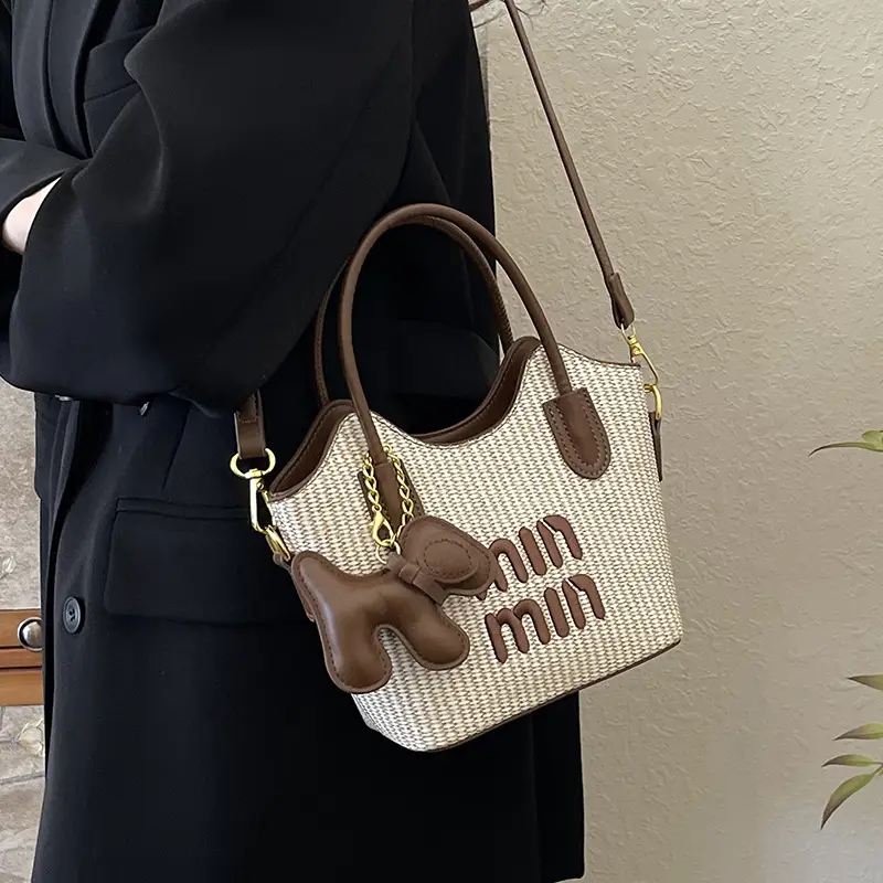 Women Air Mom Beige Canvas Shoulder Bag with Bone Design - Image 6