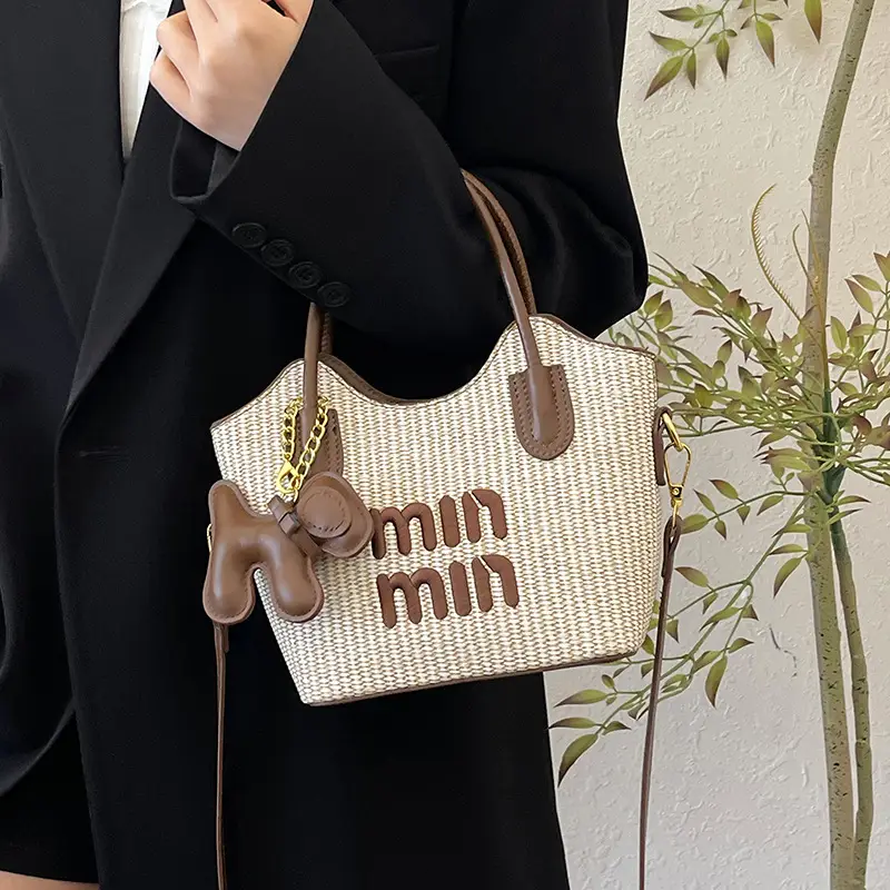 Women Air Mom Beige Canvas Shoulder Bag with Bone Design - Image 7