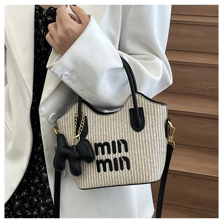 Women Air Mom Beige Canvas Shoulder Bag with Bone Design — feature 10