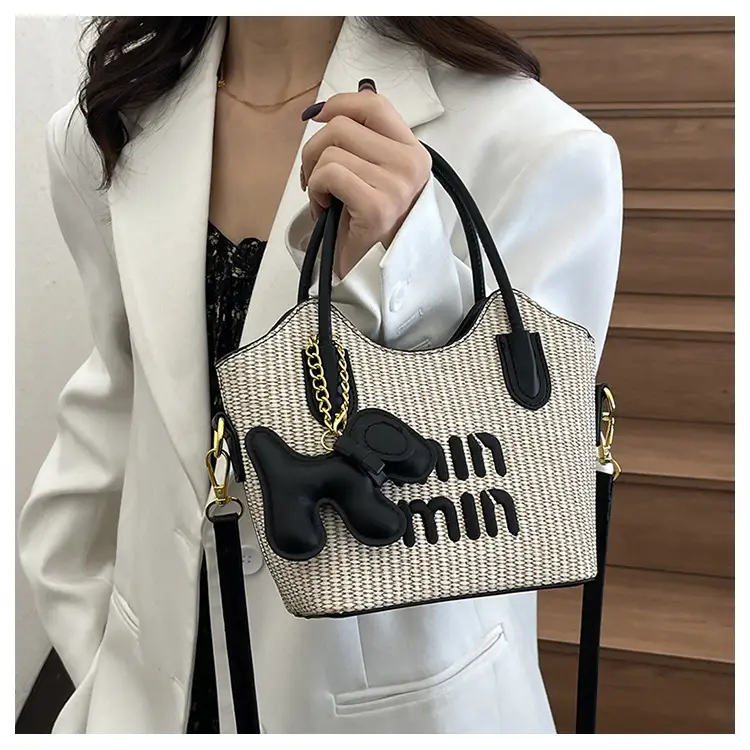 Women Air Mom Beige Canvas Shoulder Bag with Bone Design — feature 11