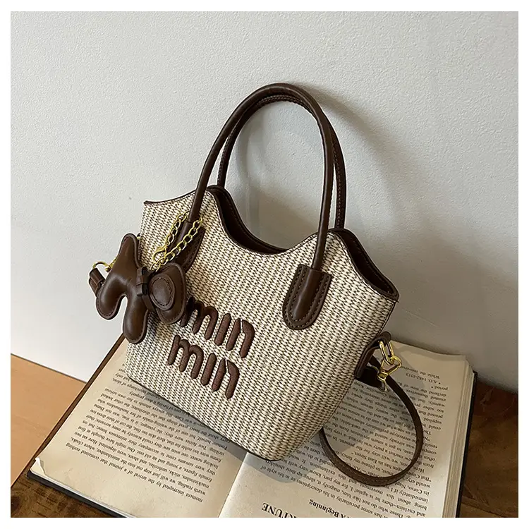 Women Air Mom Beige Canvas Shoulder Bag with Bone Design — feature 21