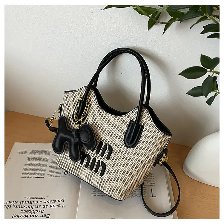 Women Air Mom Beige Canvas Shoulder Bag with Bone Design — feature 22