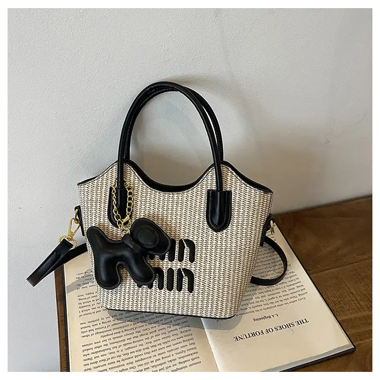 Women Air Mom Beige Canvas Shoulder Bag with Bone Design — feature 23