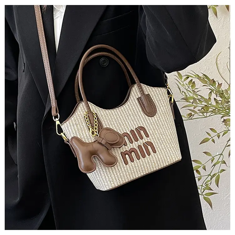 Women Air Mom Beige Canvas Shoulder Bag with Bone Design — feature 7