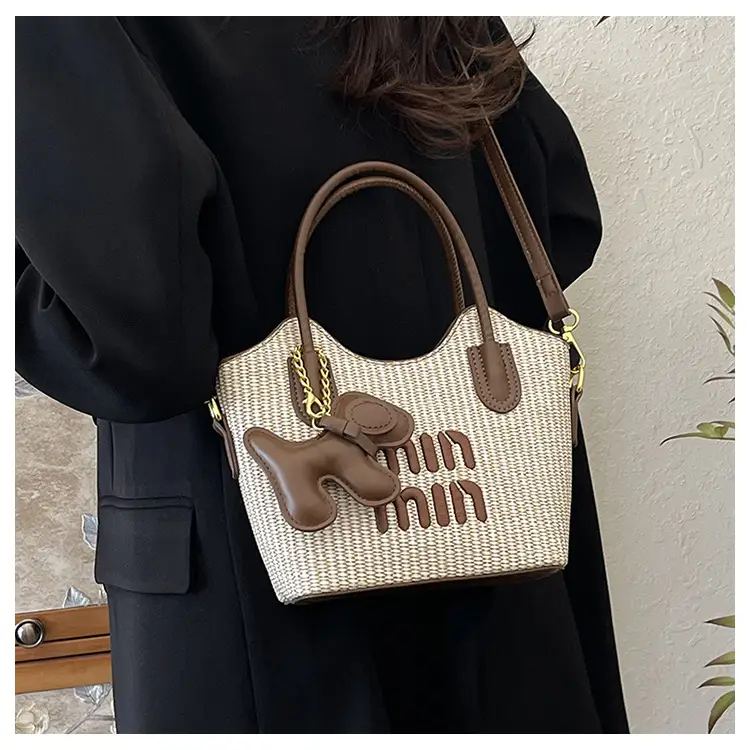 Women Air Mom Beige Canvas Shoulder Bag with Bone Design — feature 8
