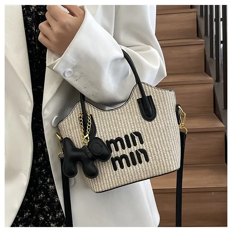 Women Air Mom Beige Canvas Shoulder Bag with Bone Design — feature 9