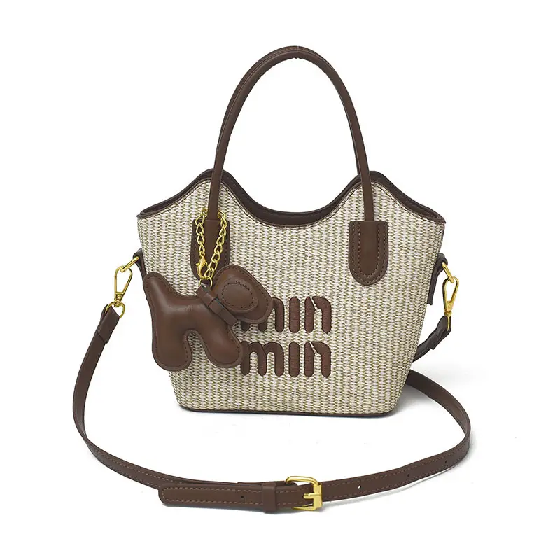 Women Air Mom Beige Canvas Shoulder Bag with Bone Design - Image 2