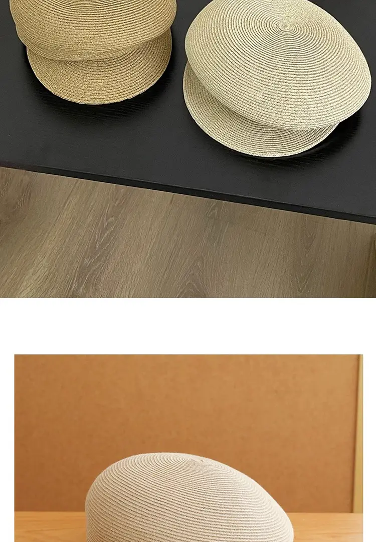 Korean Style Straw Wrinkle Cap Women's Octagonal — feature 10