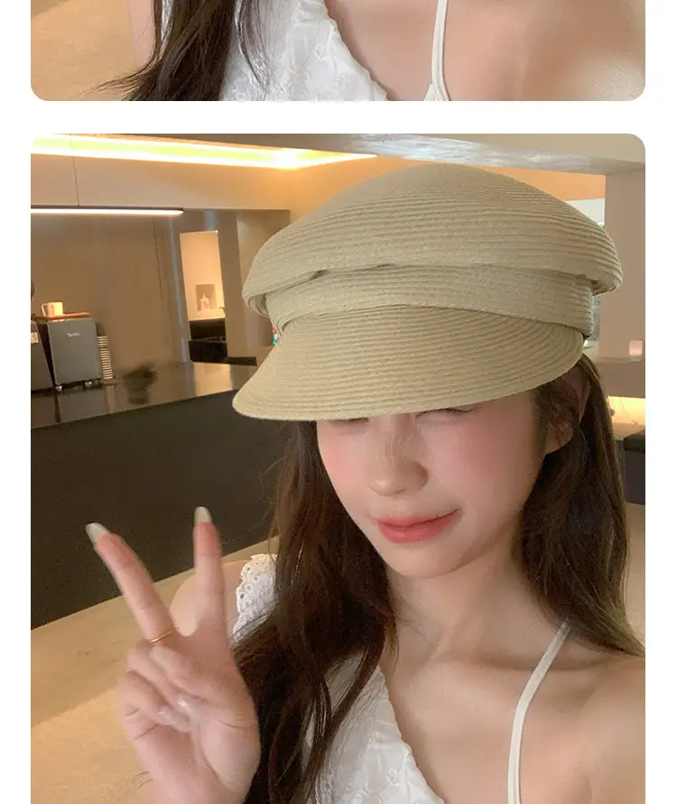 Korean Style Straw Wrinkle Cap Women's Octagonal — feature 14