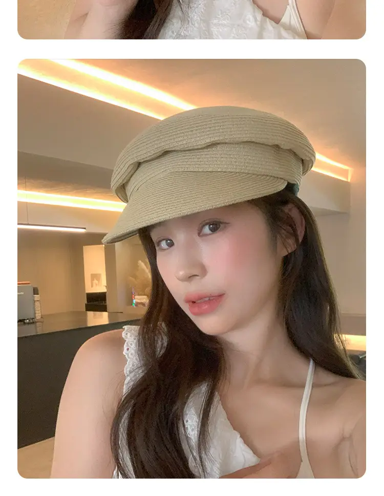 Korean Style Straw Wrinkle Cap Women's Octagonal — feature 15