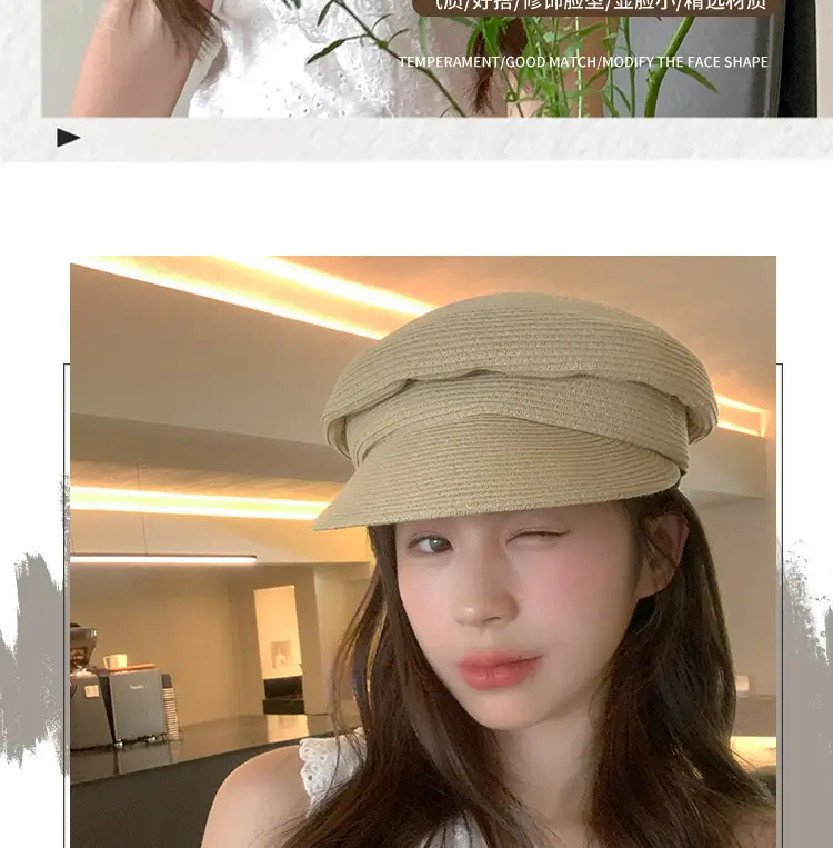 Korean Style Straw Wrinkle Cap Women's Octagonal — feature 7