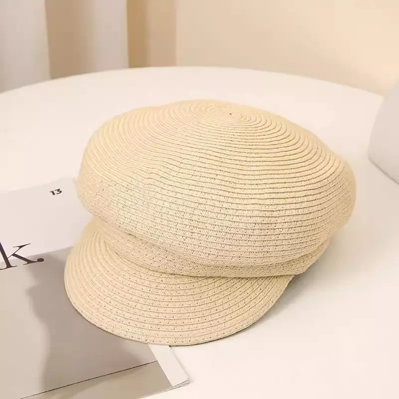 Korean Style Straw Wrinkle Cap Women's Octagonal - Image 3