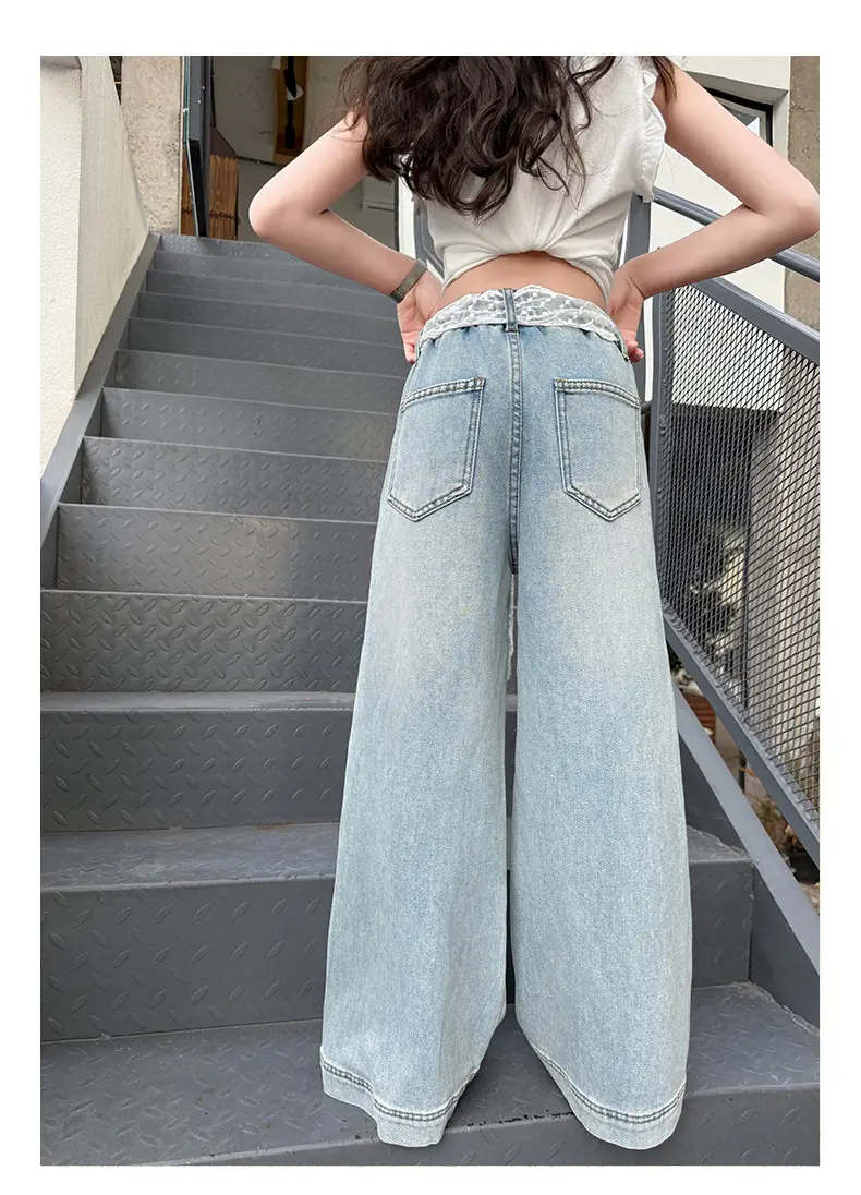 Girls Wide Leg Denim Trouser with Lace Belt High Waist — feature 16