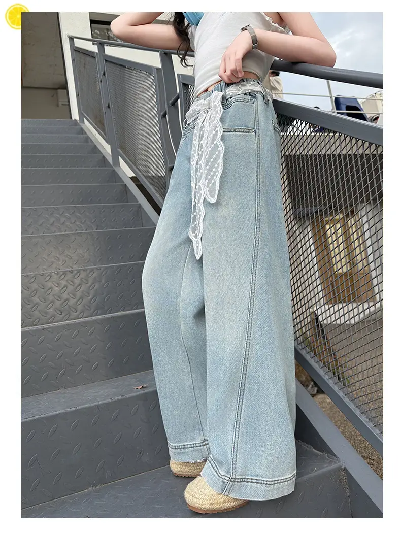 Girls Wide Leg Denim Trouser with Lace Belt High Waist — feature 17