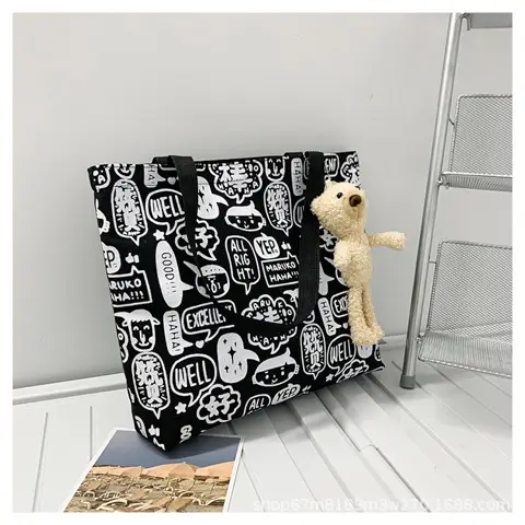 2025 Large Canvas Shoulder Bag Women Japanese Korean Travel Work Instagram Luggage — feature 32