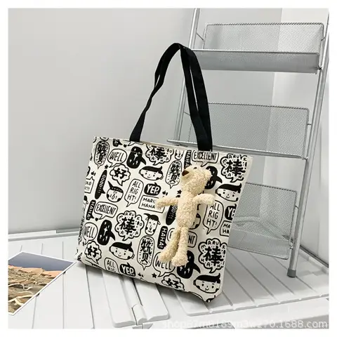2025 Large Canvas Shoulder Bag Women Japanese Korean Travel Work Instagram Luggage - Image 4