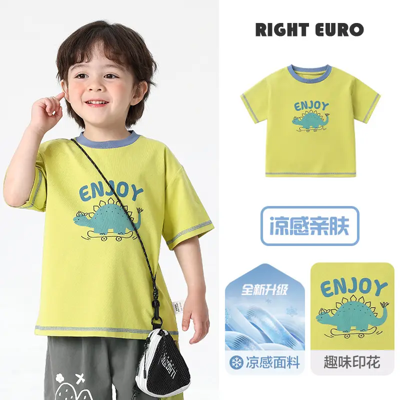 Right European Boys T-Shirt Green Purple 100% Cotton Summer - Image 11