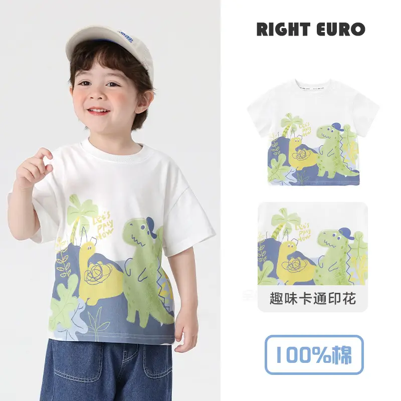 Right European Boys T-Shirt Green Purple 100% Cotton Summer - Image 12