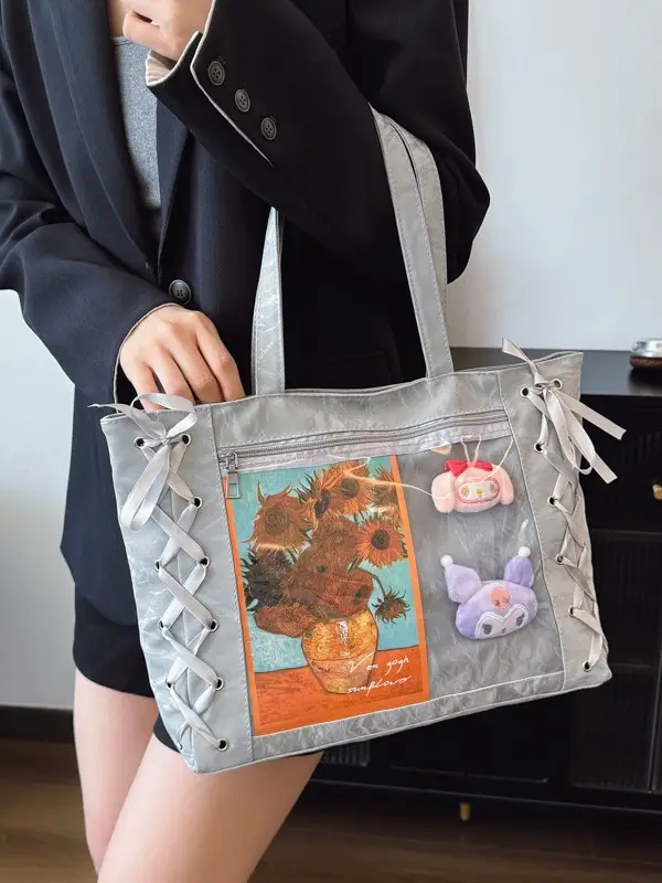 Japanese Pain Bag Ribbon Bow Cute Handbag Large Capacity - Image 8