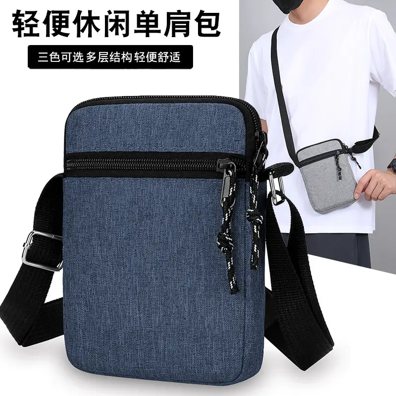 Men's Lightweight Canvas Shoulder Bag Grey Multi Color - Image 5