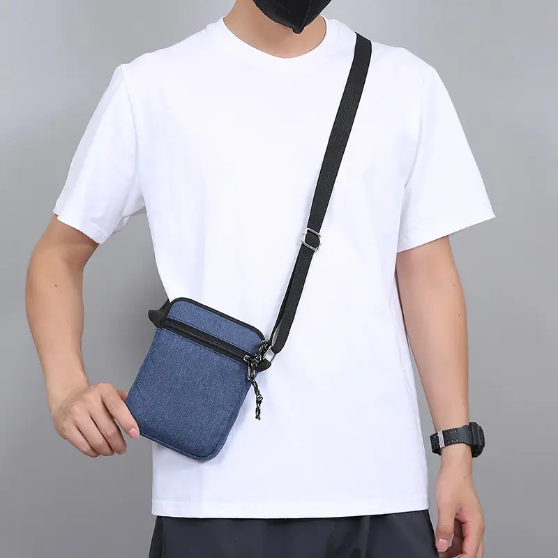 Men's Lightweight Canvas Shoulder Bag Grey Multi Color - Image 6