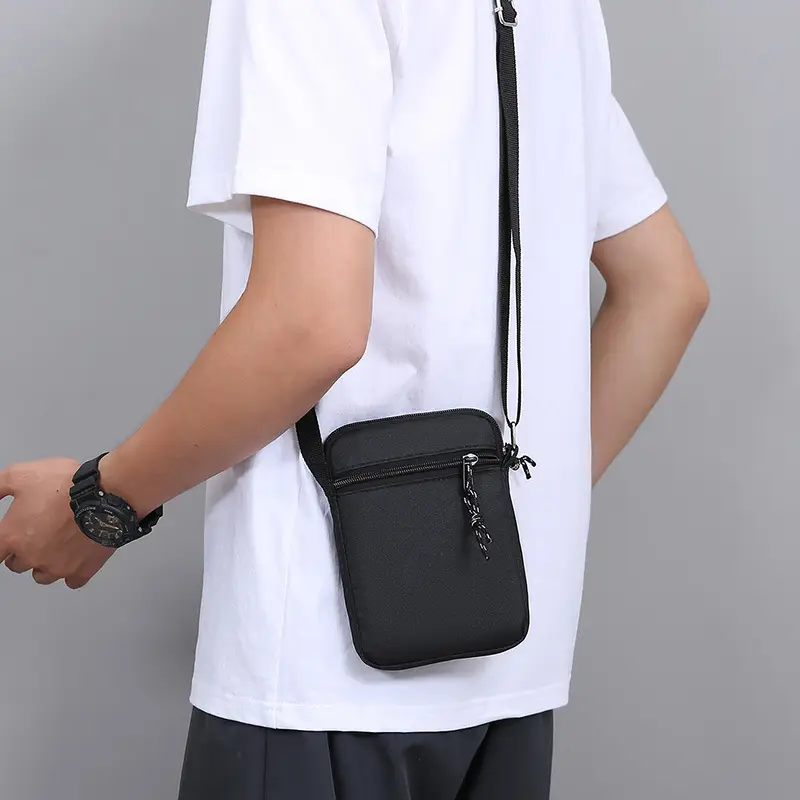 Men's Lightweight Canvas Shoulder Bag Grey Multi Color - Image 7