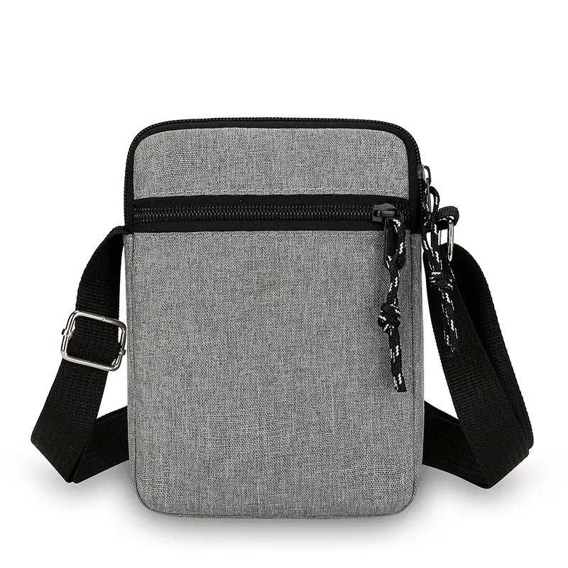 Men's Lightweight Canvas Shoulder Bag Grey Multi Color - Image 8