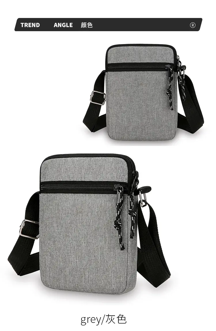 Men's Lightweight Canvas Shoulder Bag Grey Multi Color — feature 10