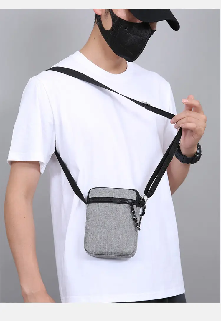 Men's Lightweight Canvas Shoulder Bag Grey Multi Color — feature 28