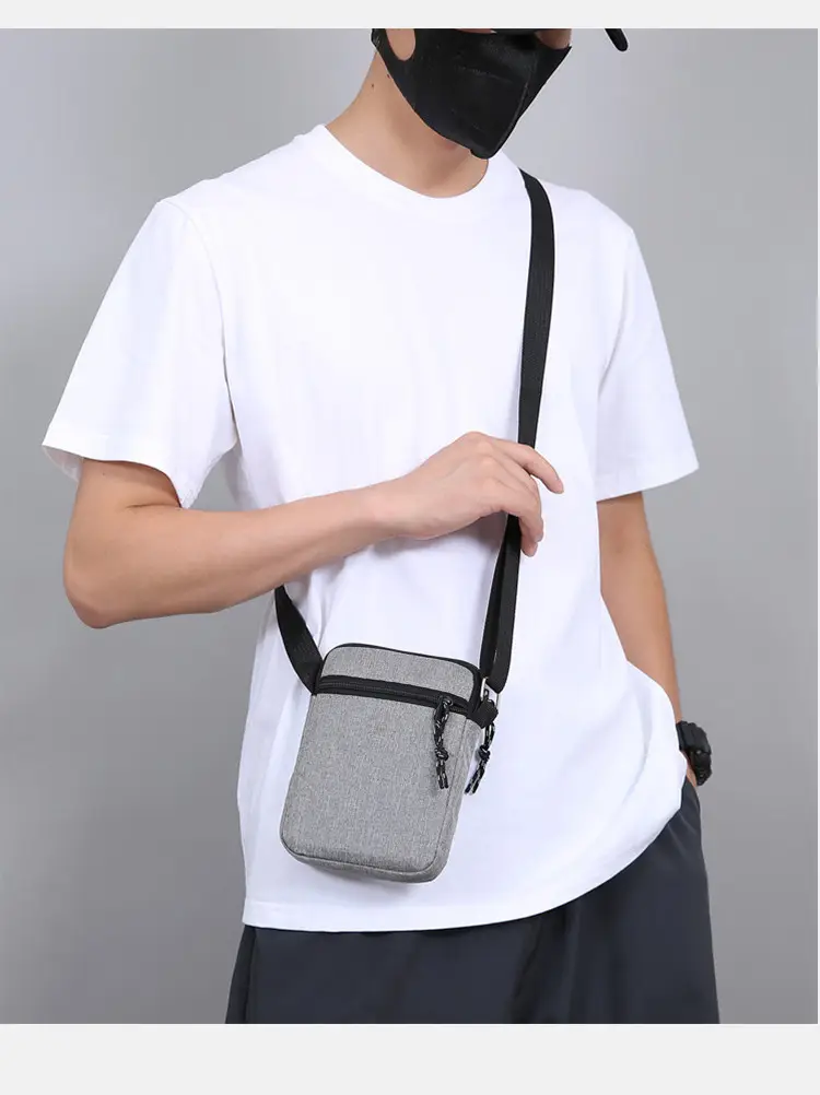 Men's Lightweight Canvas Shoulder Bag Grey Multi Color — feature 29