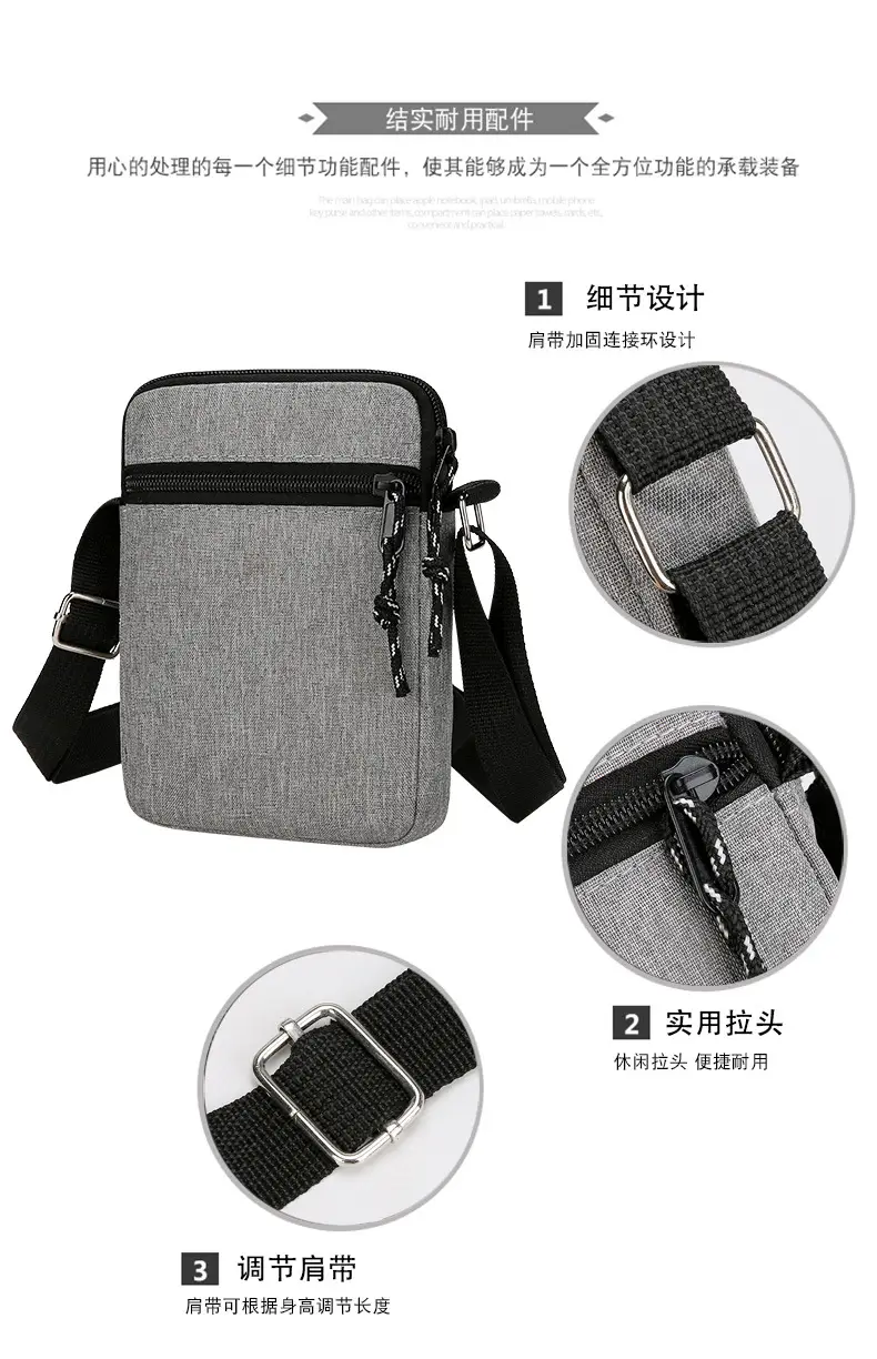 Men's Lightweight Canvas Shoulder Bag Grey Multi Color — feature 3