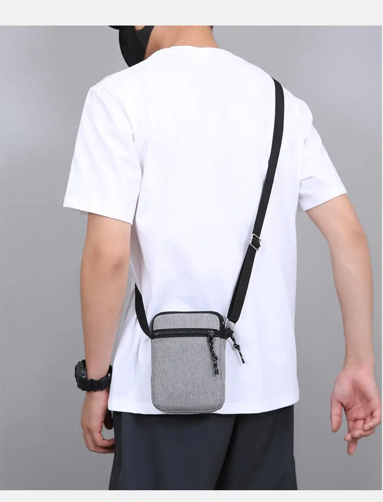 Men's Lightweight Canvas Shoulder Bag Grey Multi Color — feature 32