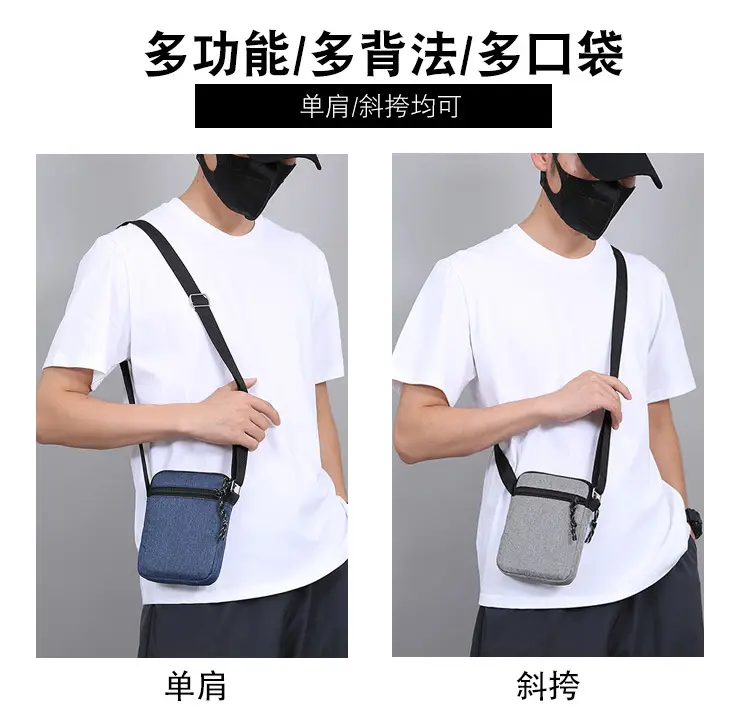 Men's Lightweight Canvas Shoulder Bag Grey Multi Color — feature 4
